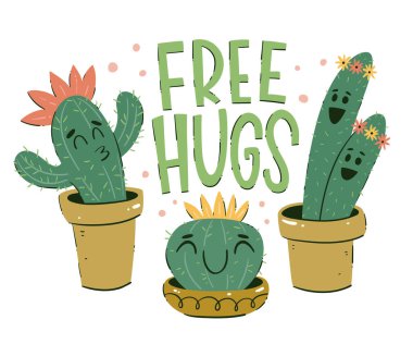 Karikatür tarzında üç kaktüs ve 