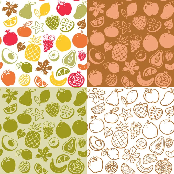 秋の季節の果物シームレスパターンコレクション 白い背景に孤立した果物 カラフルでフラットなシルエットとドアスタイル ベクターイラスト — ストックベクタ