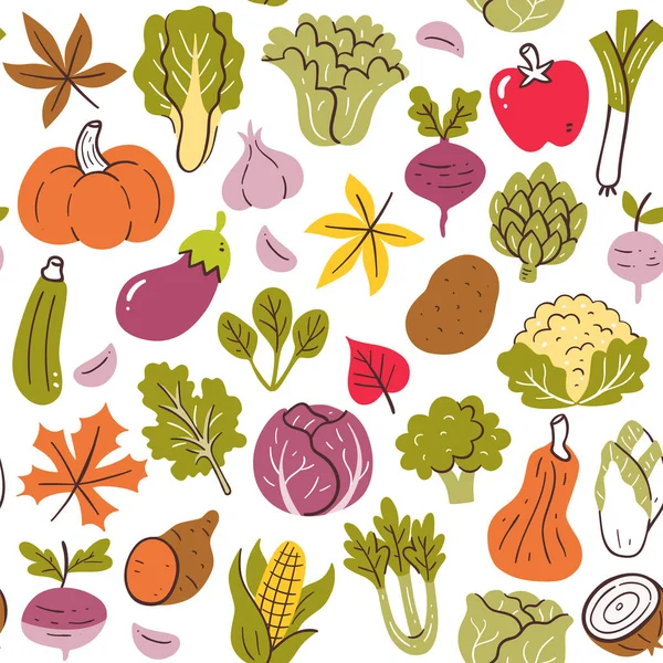 Coloré Automne Saisonnier Légumes Motif Sans Couture Légumes Isolés Sur — Image vectorielle