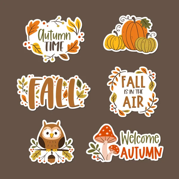 Cute Autumn Floral Sticker Collection Hand Drawn Colorful Stickers Autumn — ストックベクタ