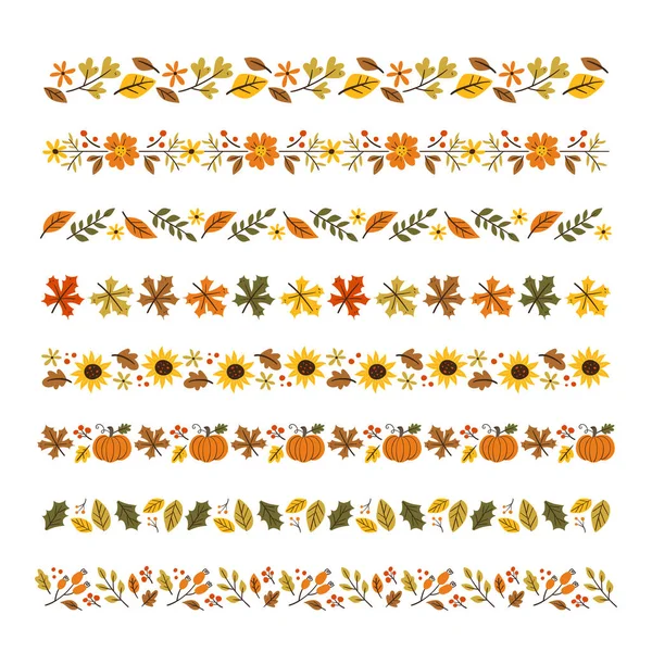 Осіння Квіткова Декоративна Колекція Кордонів Безшовні Межі Осіннім Листям Сезонними — стоковий вектор