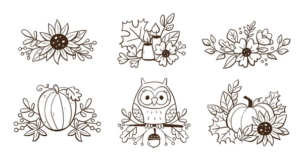 Autumn Doodle Decorative Arrangements Collection Cute Dividers Isolated White Background — 스톡 벡터