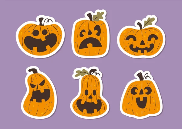 Halloween Pumpkins Sticker Collection Funny Hand Drawn Halloween Pumpkins Cliparts — Vector de stock