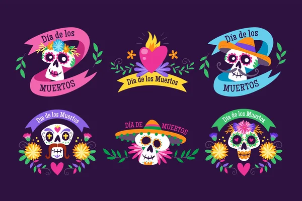 Mexican Dia Los Muertos Label Collection Different Labels Traditional Mexican - Stok Vektor