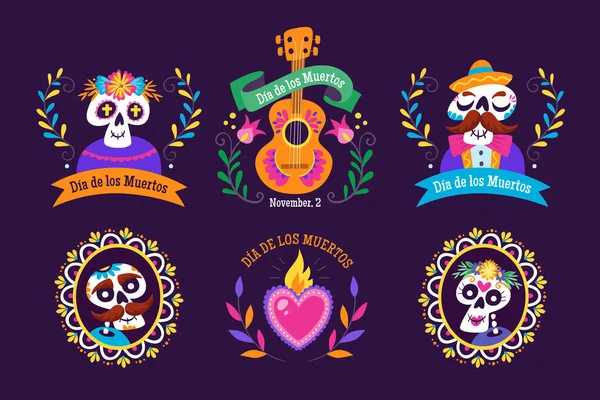 Mexican Dia Los Muertos Label Collection Different Labels Traditional Mexican - Stok Vektor