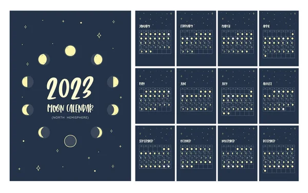 Calendar All Moon Phases Foreseen Year 2023 Poster Vector Format — Stock Vector