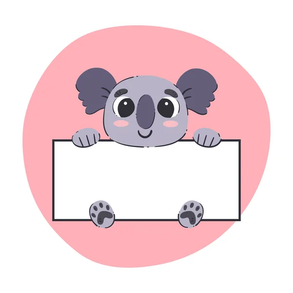 Koala Holding White Banner Cute Hand Drawn Vector Illustration Pink — Vettoriale Stock