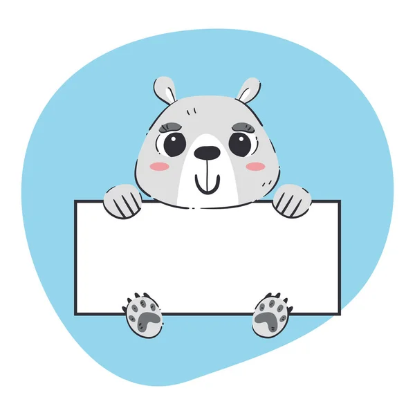 Polar Bear Holding White Banner Cute Hand Drawn Vector Illustration — 스톡 벡터