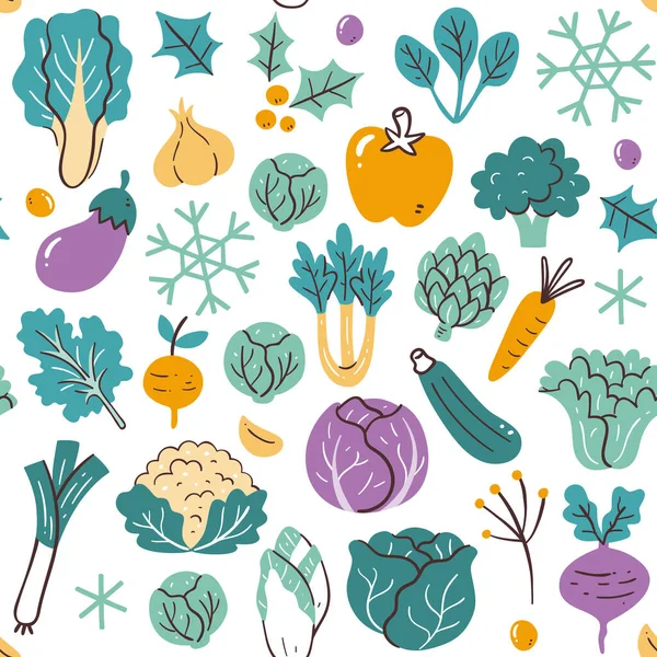 Coloré Hiver Saisonnier Légumes Motif Sans Couture Légumes Isolés Sur — Image vectorielle