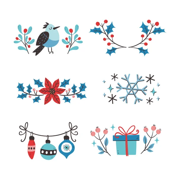 冬の装飾の手配 白い背景に隔離されたかわいいディバイダーのコレクション 季節のクリスマスの装飾 ベクターイラスト — ストックベクタ