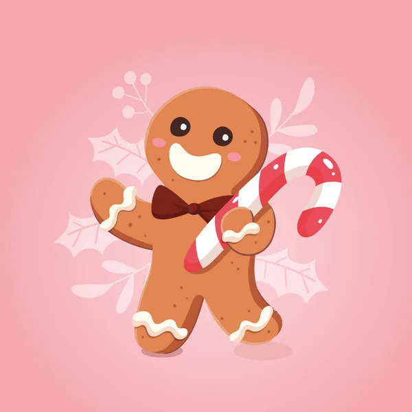 Funny Gingerbread Man Holding Christmas Candy Cane Christmas Candies Collection — Stock Vector