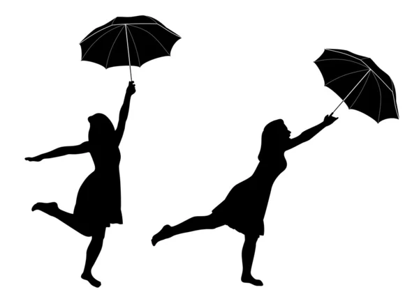 Silhouette di ragazza con ombrello — Vettoriale Stock