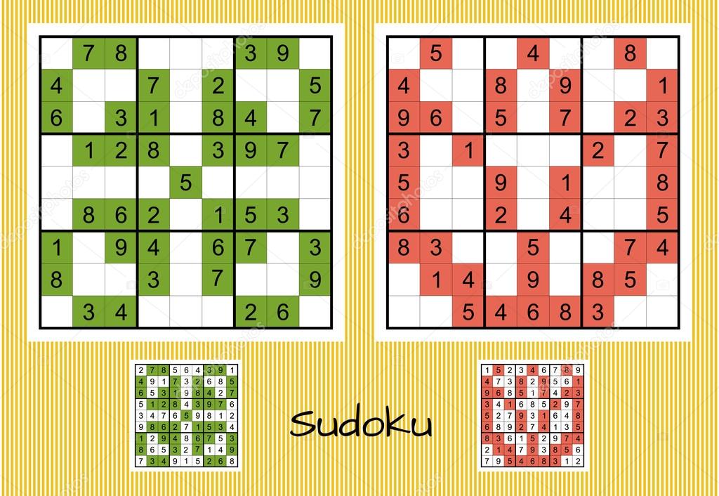 Jogo de Sudoku com respostas. Conjunto de design vetorial simples