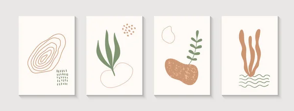 Abstrakte minimalistische handgezeichnete Vektorplakate. Zeitgenössische Wandkunst mit organischen Formen — Stockvektor