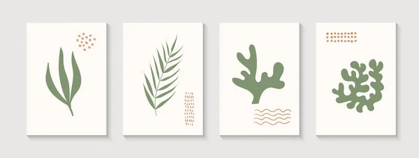 Minimalist abstract hand drawn vector posters. Contemporary wall art with organic natural shapes, leaves. Modern art — 스톡 벡터