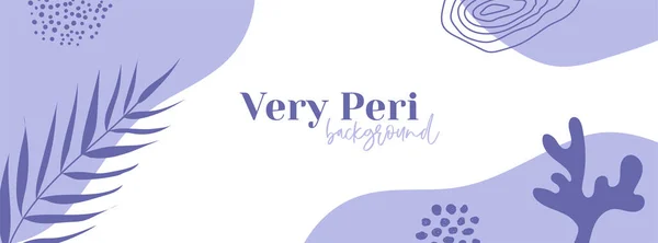Long vector banner in trendy very peri color. Abstract organic floral background with copy space for text. Facebook cover template —  Vetores de Stock