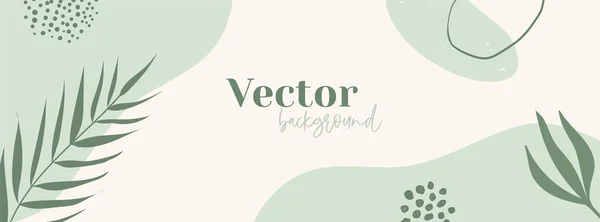 Minimal long vector banner in green colors. Abstract organic floral background with copy space for text. Facebook cover template — Stockvector