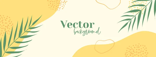 Minimale lange vector banner. Abstract organische bloemen zomer achtergrond met palmbladeren en kopieer ruimte voor tekst — Stockvector