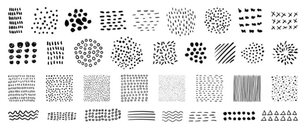 Texturas vectoriales abstractas dibujadas a mano. Patrones gráficos mínimos punteados y rayados para un diseño creativo — Archivo Imágenes Vectoriales