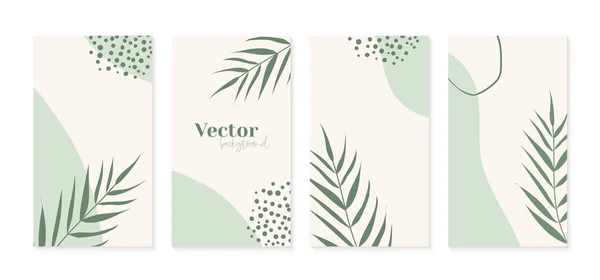 Minimale instagram verhalen sjablonen in groene kleuren. Abstract organische vormen bloemige achtergrond. template voor sociale media — Stockvector