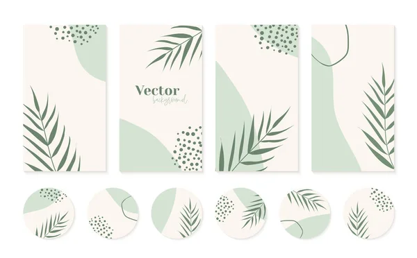 Minimale Vorlagen für Instagram-Storys und hervorgehobene Symbole in grünen Farben. Abstrakte organische Formen floraler Hintergrund mit Kopierraum für Text — Stockvektor