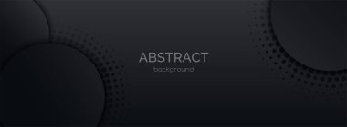 Siyah soyut vektör uzun afiş şablonu. Çemberler, yarım ton ve metin için kopyalama alanı olan minimum iş geçmişi. Facebook başlığı, kapak