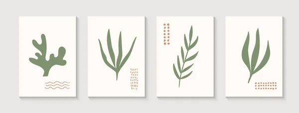 Minimalist abstract natural hand drawn vector posters. Contemporary wall art pictures with plants. Modern art — Stockvektor