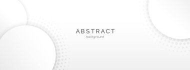 Beyaz soyut vektör uzun pankart şablonu. Çemberler, yarım ton ve metin için kopyalama alanı olan minimum iş geçmişi. Facebook başlığı, kapak