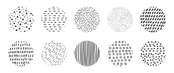 Hand Drawn Circle Textures Vector Abstract Doodle Scribbles Minimal Dotted — Vettoriale Stock