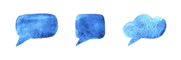 Blue Watercolor Speech Bubbles Set Vector Hand Drawn Dialog Balloons — Stock Vector