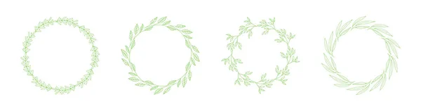 Hand Drawn Floral Circle Wreaths Vector Set Decorative Natural Frames — Stock Vector