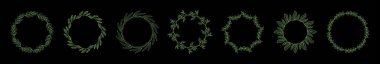 Hand drawn floral circle wreaths. Vector set of decorative round natural frames with leaves