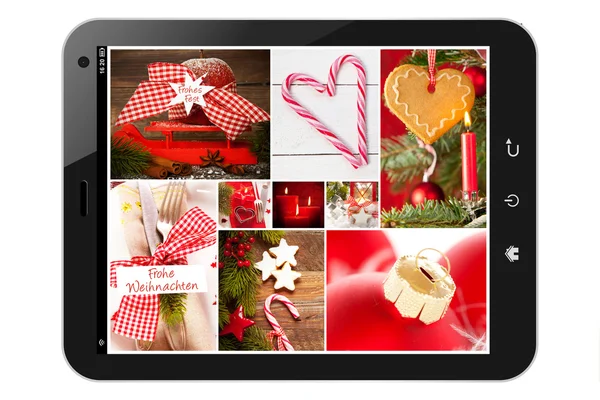 Tablet pc with christamas pictures — Stock Photo, Image