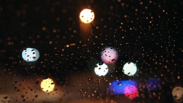 Drops Bokeh Lights Windshield Car Also Lightning Strikes — Wideo stockowe
