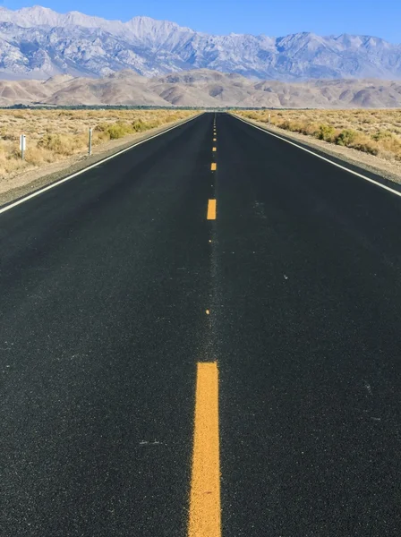 Estrada do deserto com montanhas no fundo — Fotografia de Stock