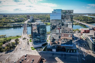 Saskatchewan, Kanada 'daki Saskatoon şehrinin hava aracı görüntüsü