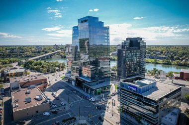 Saskatchewan, Kanada 'daki Saskatoon şehrinin hava aracı görüntüsü