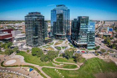 Saskatchewan, Kanada 'daki Saskatoon şehrinin hava aracı görüntüsü
