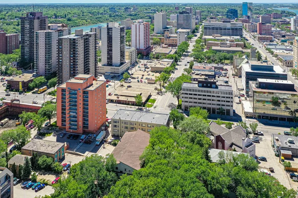 Letecký Drone Pohled na město Saskatoon v Saskatchewan, Kanada — Stock fotografie