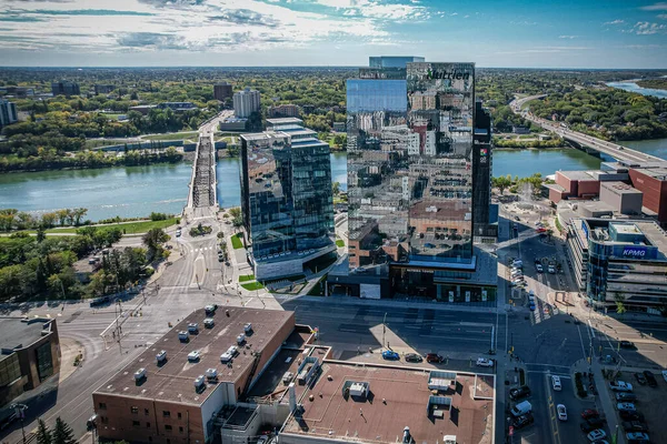 Vista aérea de la ciudad de Saskatoon en Saskatchewan, Canadá —  Fotos de Stock