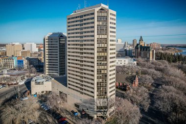 Saskatchewan, Kanada 'daki Saskatoon şehrinin hava aracı görüntüsü