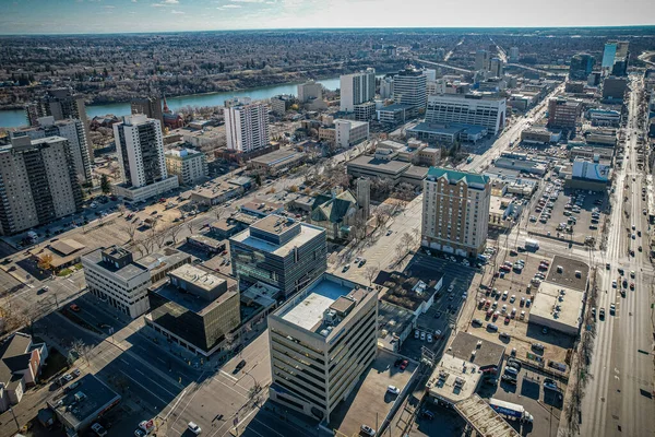 Dron lotniczy Widok na miasto Saskatoon w Saskatchewan, Kanada — Zdjęcie stockowe