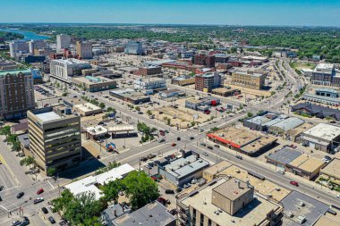 Saskatchewan, Kanada 'daki Saskatoon şehrinin hava aracı görüntüsü