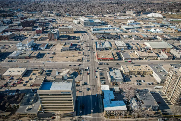 Drone aéreo Vista da cidade de Saskatoon em Saskatchewan, Canadá — Fotografia de Stock