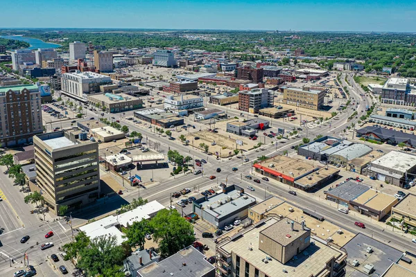 Letecký Drone Pohled na město Saskatoon v Saskatchewan, Kanada — Stock fotografie