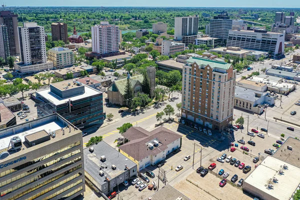 Letecký Drone Pohled na město Saskatoon v Saskatchewan, Kanada — Stock fotografie