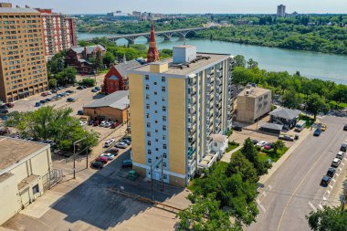 Saskatchewan, Kanada 'daki Saskatoon şehrinin hava aracı görüntüsü