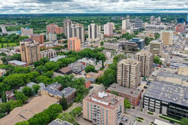 Saskatchewan, Kanada 'daki Saskatoon şehrinin hava aracı görüntüsü