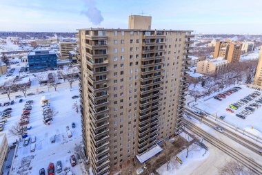 Saskatoon, Saskatchewan, Kanada şehir merkezinin hava manzarası