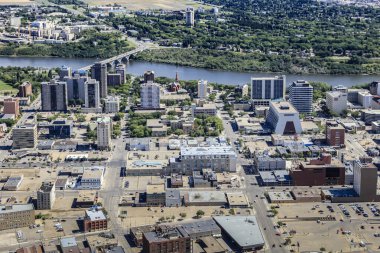 Saskatoon, Saskatchewan, Kanada şehir merkezinin hava manzarası
